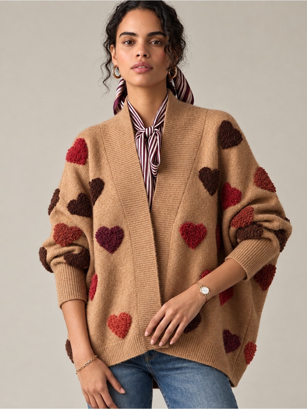 Anthropologie Cardigan Sweater Hearts Women One Size Wool Blend